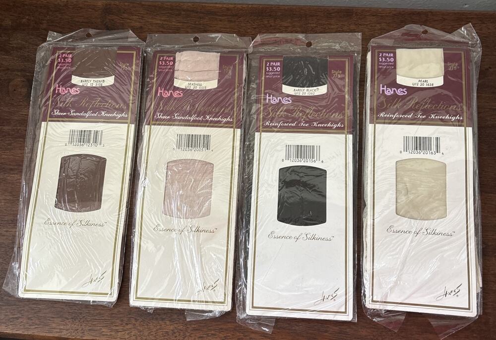 Hanes Silk Reflections Knee highs Pack of 2 Pairs Pearl Reinforced Toe Lot of 4